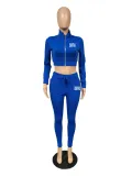 Spring/Autumn Branded Clothings Women High Neck Ziper Printed Sweatshirt Pant Set
