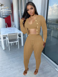 Solid Color Manual Knitted Sweater Cardigan 3 Piece Set