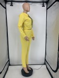 Autumn Solid Color Yellow Hooded Sweatsuit Sportswear Pant Set