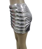 Silver Bronzing Zipper Glossy Skirt