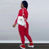 Women Workout 2 Piece Outfits Button Down Color Block Patchwork Jackets Bodycon Long Pants Tracksuit