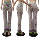 All-match Fashion Mesh Printed Wide-leg Pants