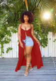 Red Sexy Straps Solid Heart Throb Top