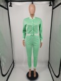 Solid Color Women's Jacket Set Single Breasted Button Long Sleeve Baseball Jersey Two-Piece Set
