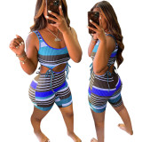 Casual Pit Striped Lace-up Rompers