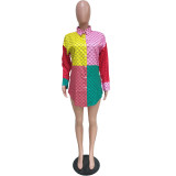 2021 Fall New Color Block Print Full Sleeve T-shirt