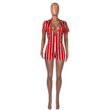 Casual Zipper Striped Romper