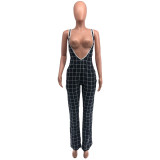 Casual Straps Plaid Suspenders Pant