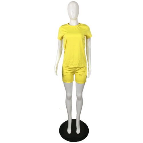 Solid Color Short Sleeve Women Clothing 2 Piece Set