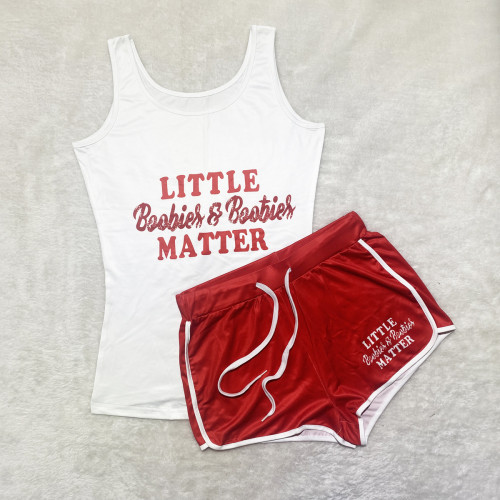 Women Sexy Graphic Print Letter Sling Yoga Shorts Set