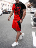 Casual Printed Tracksuit Men Short Sleeve Two Piece Outfits with Pockets