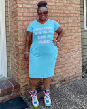 Blue Sky Casual Letter Print V Neck Short Sleeve Plus Size T-shirt Dress