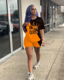 Casual Printed Tracksuit Women Short Sleeve Two Piece Outfits with Pockets