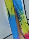 Summer Slit Tie Dye Print Sexy Strapless Long Dress