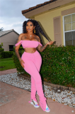 Solid Color Crop Top and Pleated Split Micro Trousers