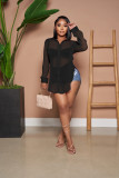 Solid Color Sexy See Through Single-breasted Lapel Slits Chiffon Shirt
