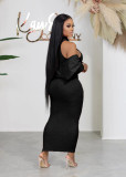 Solid Color Outer Wear Sleeveless Long Dress with Short Shawl