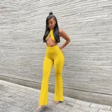 Solid Color Bandeau Backless Tops Trousers Set