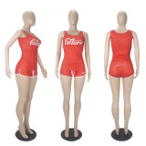 Sexy Graphic Print Vest Yoga Short Set