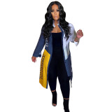 Casual Autumn Cardigan Turn-down Neck Color Matching Irregular Long Jacket