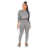 Solid Color Batwing Sleeve High Waist Top & Trousers