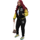 Black Air Layer Baseball Suit Buttons Printed Letter Two Piece Outfits