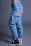Loose High Waist Casual Pants Wide Leg Ripped Jeans
