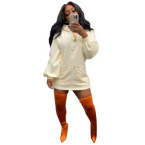 Fashion Casual Solid Basic Beige Hooded Collar Cold Lantern Sleeve Sweatshirt Dresses