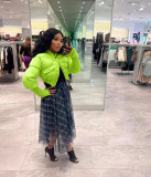 Fashion Women's Stitching Ribbed Casual Stand Collar Crop Padded Jacket