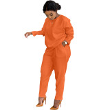 Orange Fashion Casual Solid Basic O Neck Long Sleeve Two Pieces For Winter