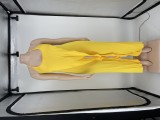 Solid Color Yellow Ruffled Halter One Piece Sexy Backless Jumpsuit