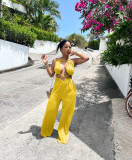 Yellow Sexy Irregular Straps Bandage Wrapped Wide Leg Jumpsuit