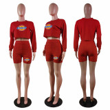Casual O Neck Long Sleeve Sweatshirt Shorts Set with Pocket