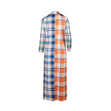 Casual Plaid Stitching Thin Long Coat