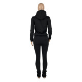 Casual Red Sweatshirt Sports Drawstring Hoodie Stacked Two-piece Pants Set