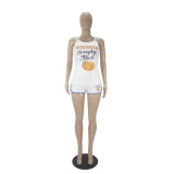 Women Sexy Graphic Print Letter Sling Yoga Shorts Set