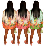 Casual Buttons Reflective Gradient Contrast Print Long Shirt