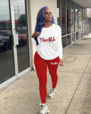 Women Two Piece Outfits Long Sleeve Top Long Pants Casual Printed Tracksuit Two-Piece Set