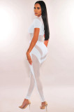 Sexy See Through Mesh Stitching Short Sleeve Jumpsuit