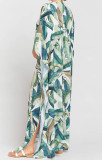 Leaf Print V Neck Beach Dress
