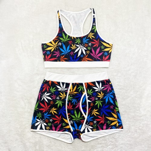 Sexy Graphic Print Yoga Tank Top Shorts Set