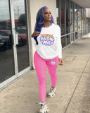 Women Two Piece Outfits Long Sleeve Top Long Pants Casual Printed Tracksuit Two-Piece Set