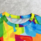 Fashion Solid Color Pattern Printed Shorts Two-piece Set