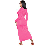 Solid Color V Neck Ruched Maxi Dress