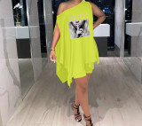 Solid Color Sleeveless Graphic Printed Two Piece Set