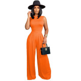 Women Sexy Bodycon Sleeveless Romper Top High Waist Wide Leg Pants Two Piece Outfits