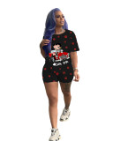 Casual Cartoon Letters Printed Shorts Set