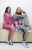 Casual Branded Clothing Spring Turndown Neck Printed Zipper Pant Set