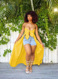 Yellow Sexy Straps Solid Heart Throb Top
