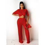 Solid Color Short Sleeve Pant Set